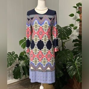 🛍️ Donna Morgan beautiful multi color long sleeve soft & stretch comfy dress.
